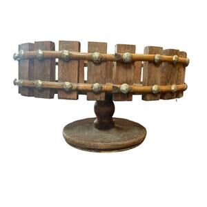 Vintage Wood Oval Pedestal Basket. Boho. Rattan. Fruit Bowl. Table Decor.